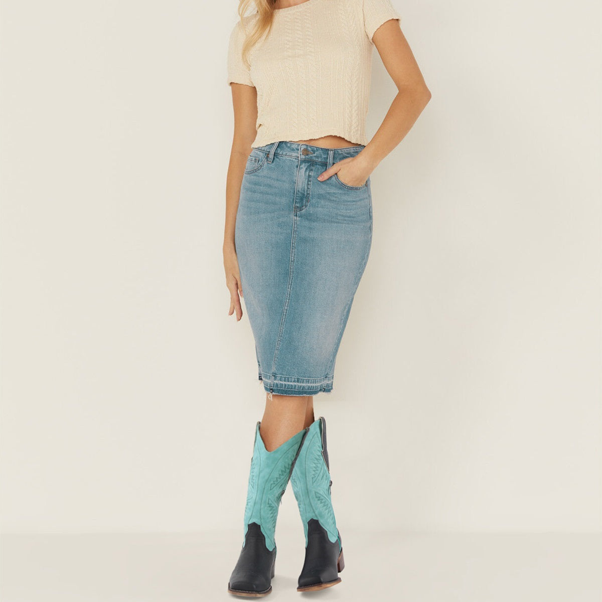 Embroidery Square Toe Split Joint Mid-Calf Western Boots - Onlymaker Great Value