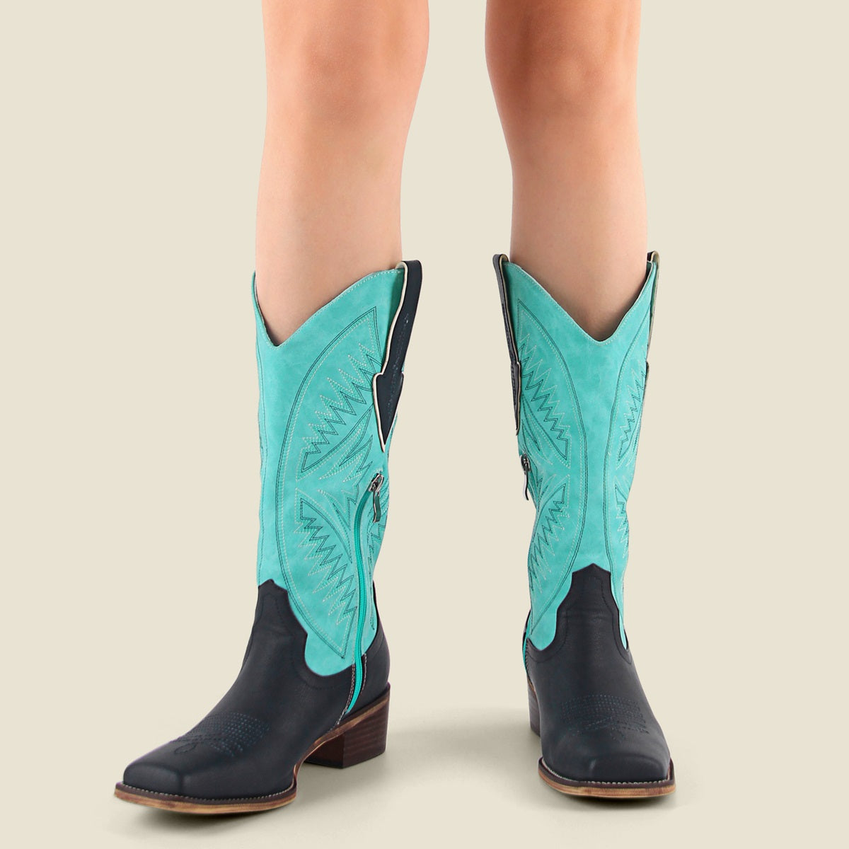 Embroidery Square Toe Split Joint Mid-Calf Western Boots - Onlymaker Great Value