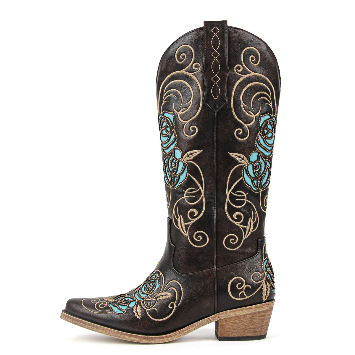 Floral Embroidery Mid-Calf Western Boots - Onlymaker Classic
