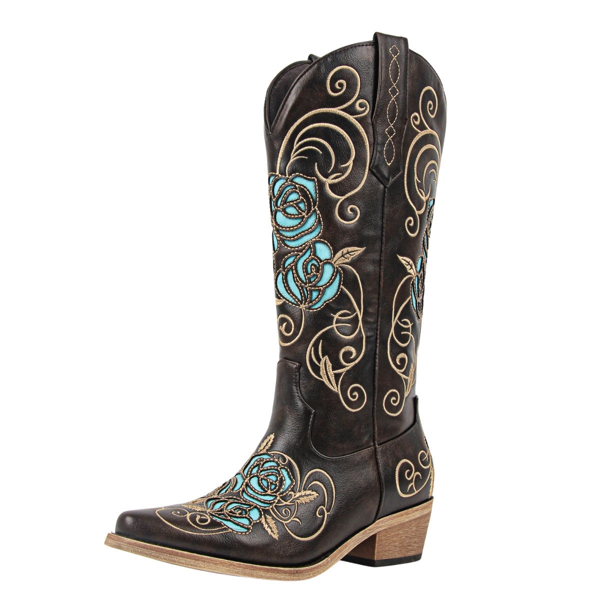 Floral Embroidery Mid-Calf Western Boots - Onlymaker Classic