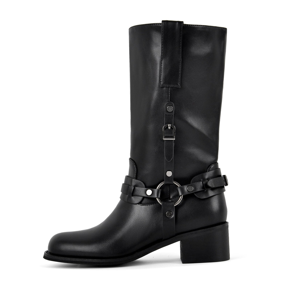 Square Toe Buckle Strap Mid-Calf Boots - Onlymaker New