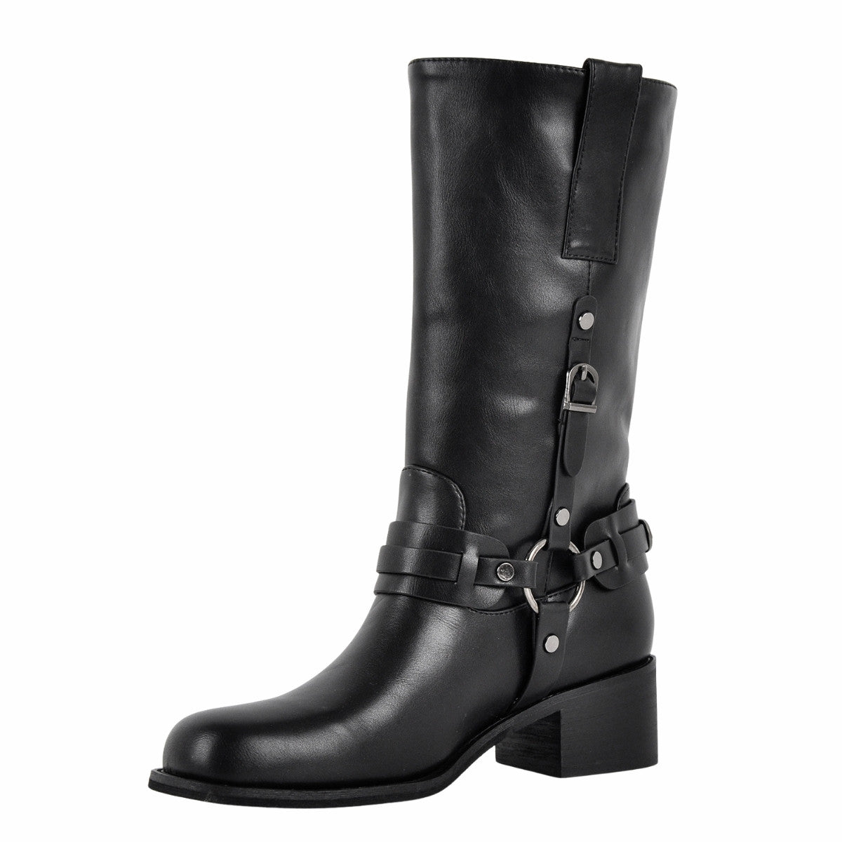 Square Toe Buckle Strap Mid-Calf Boots - Onlymaker New