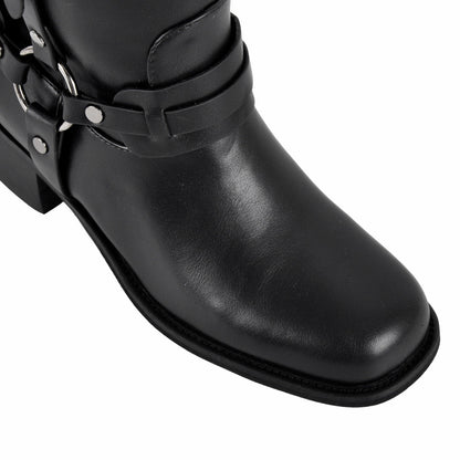 Square Toe Buckle Strap Mid-Calf Boots - Onlymaker New