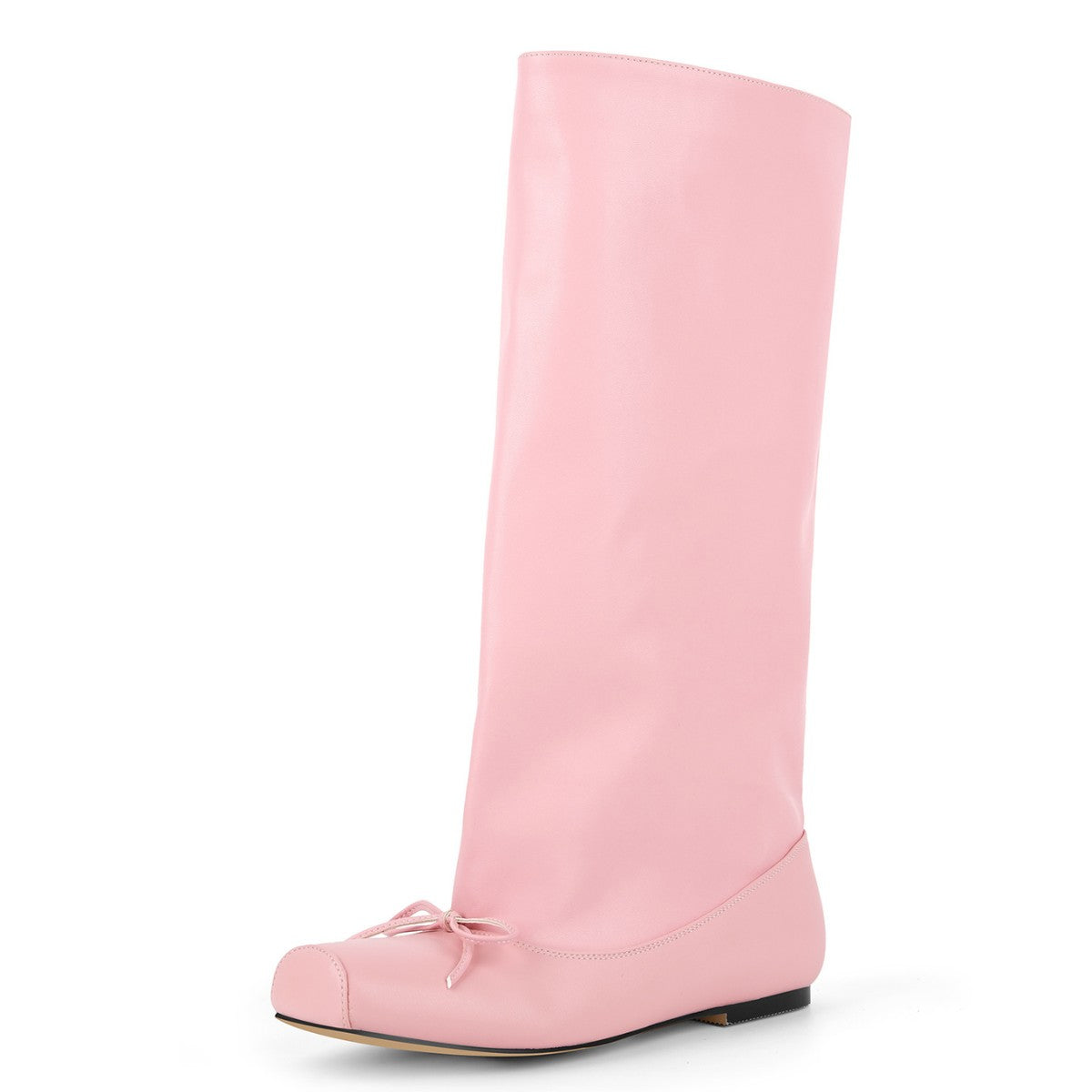 Square Toe Bow Flat Mid-Calf Boots - Onlymaker Exclusive