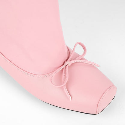 Square Toe Bow Flat Mid-Calf Boots - Onlymaker Exclusive