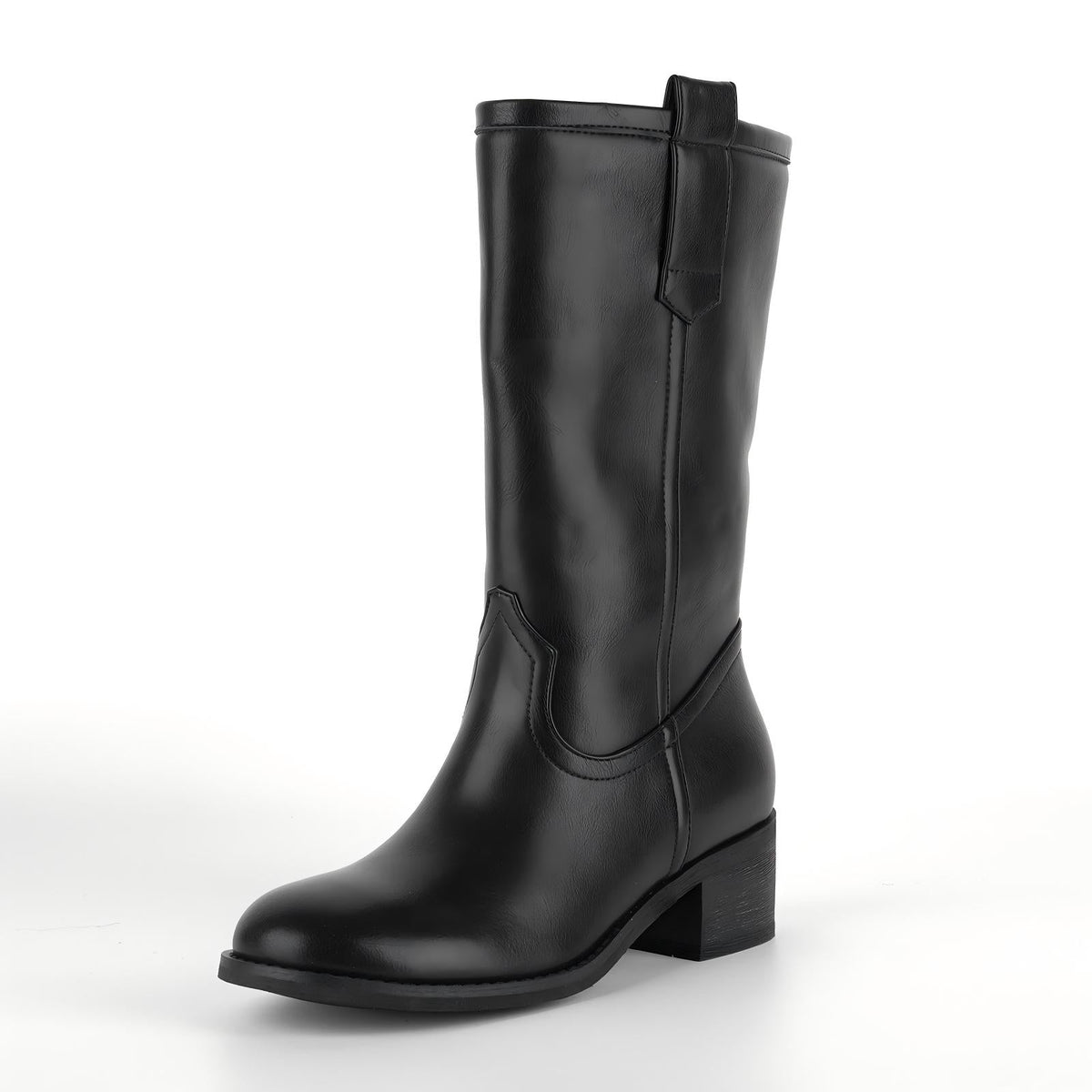 Round Toe Chunky Heel Mid-Calf Boots - Onlymaker Featured