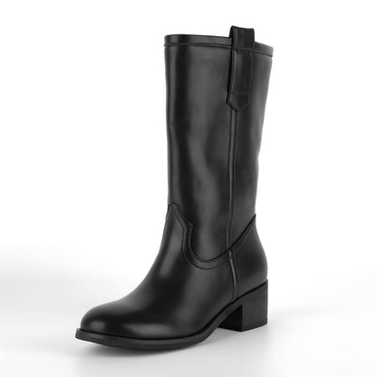 Round Toe Chunky Heel Mid-Calf Boots - Onlymaker Featured