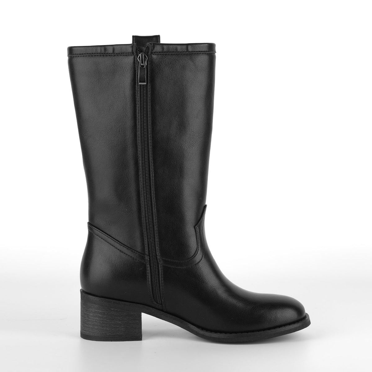 Round Toe Chunky Heel Mid-Calf Boots - Onlymaker Featured