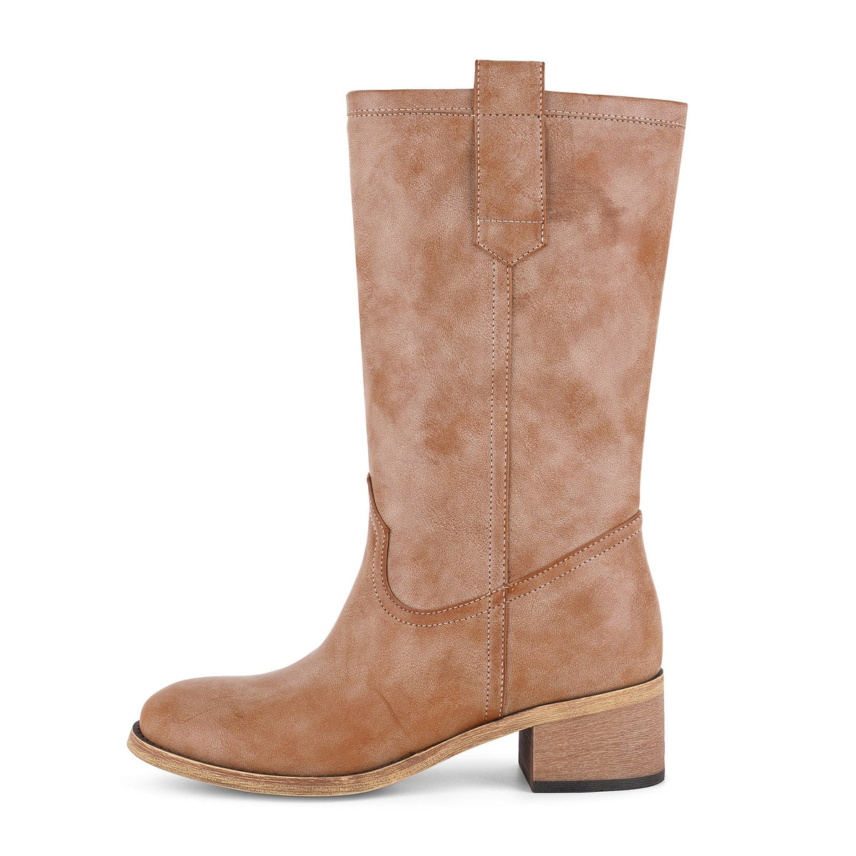 Round Toe Chunky Heel Mid-Calf Boots - Onlymaker Featured