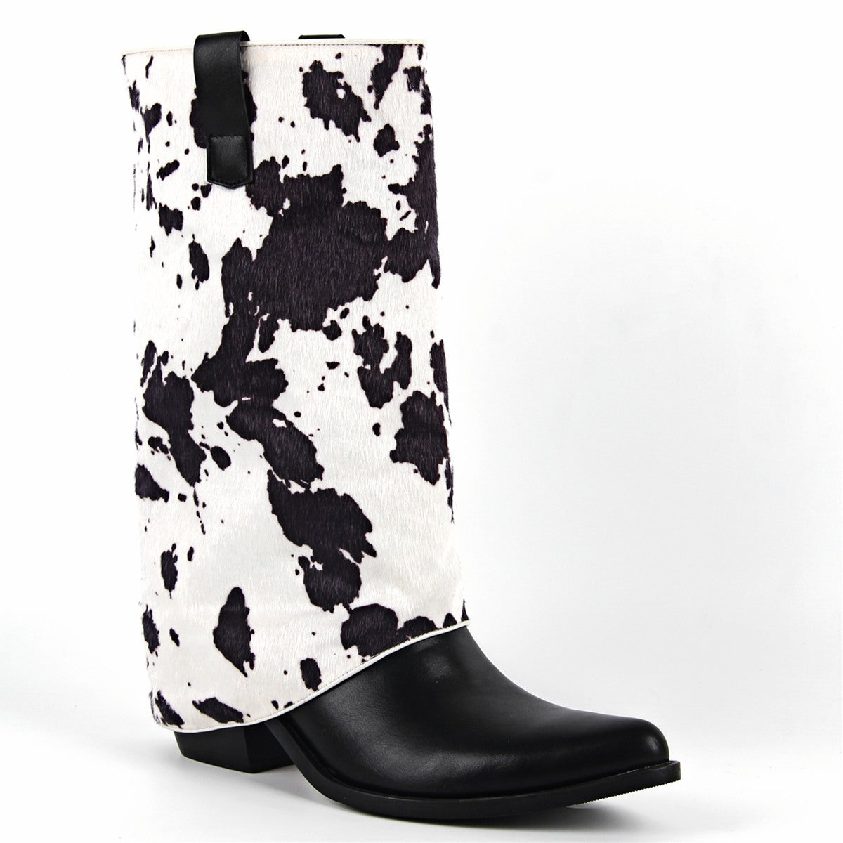Pointed Toe Cowhide Fold Over Mid-Calf Boots - Onlymaker Customer Favorite