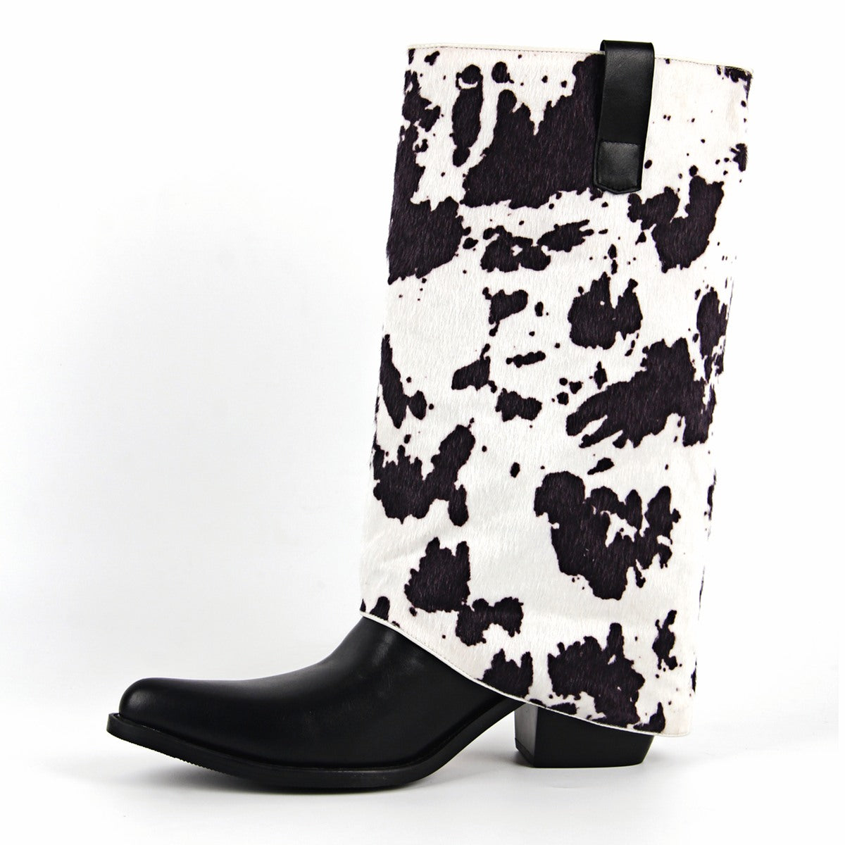 Pointed Toe Cowhide Fold Over Mid-Calf Boots - Onlymaker Customer Favorite