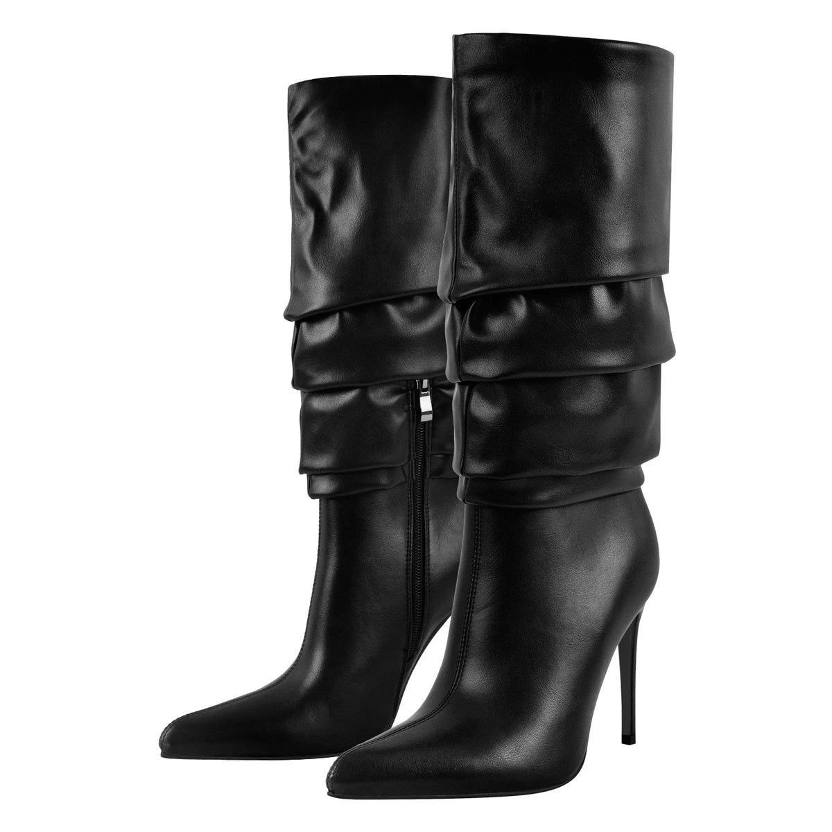 Pointed Toe Pleated Stiletto Mid-Calf Boots - Onlymaker Classic