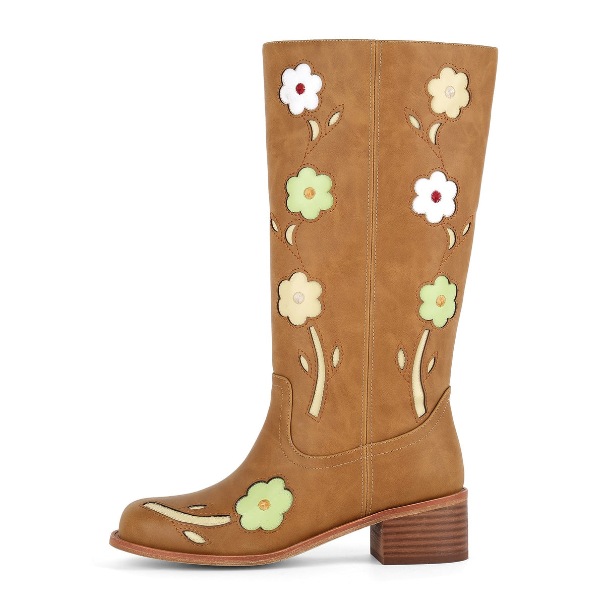Square Toe Flower Embroidery Mid-Calf Boots - Onlymaker Latest