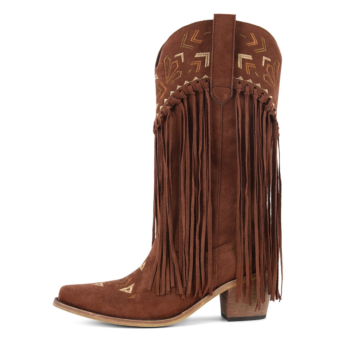 Suede Fringe Embroidery Mid-Calf Western Boots - Onlymaker Classic