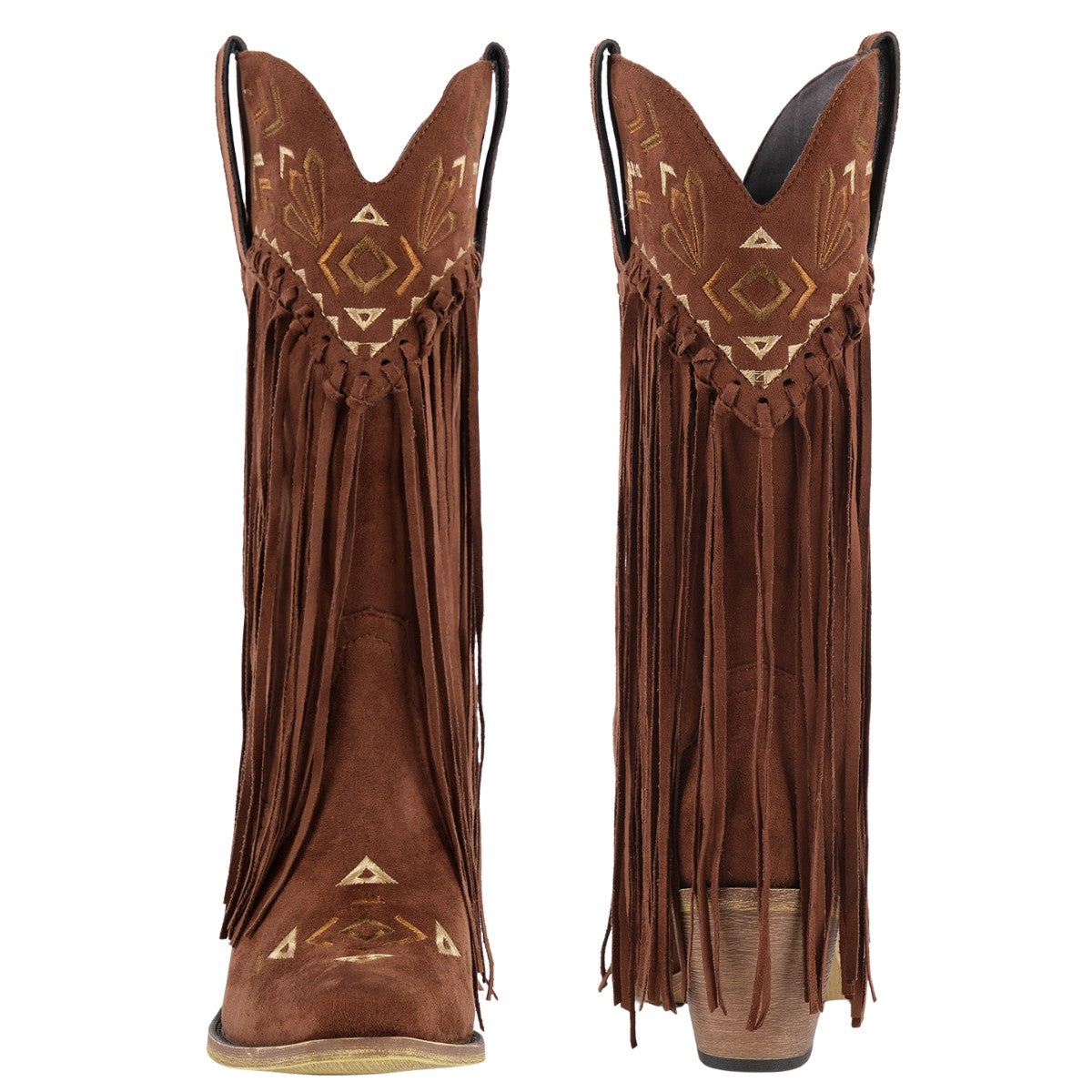 Suede Fringe Embroidery Mid-Calf Western Boots - Onlymaker Classic
