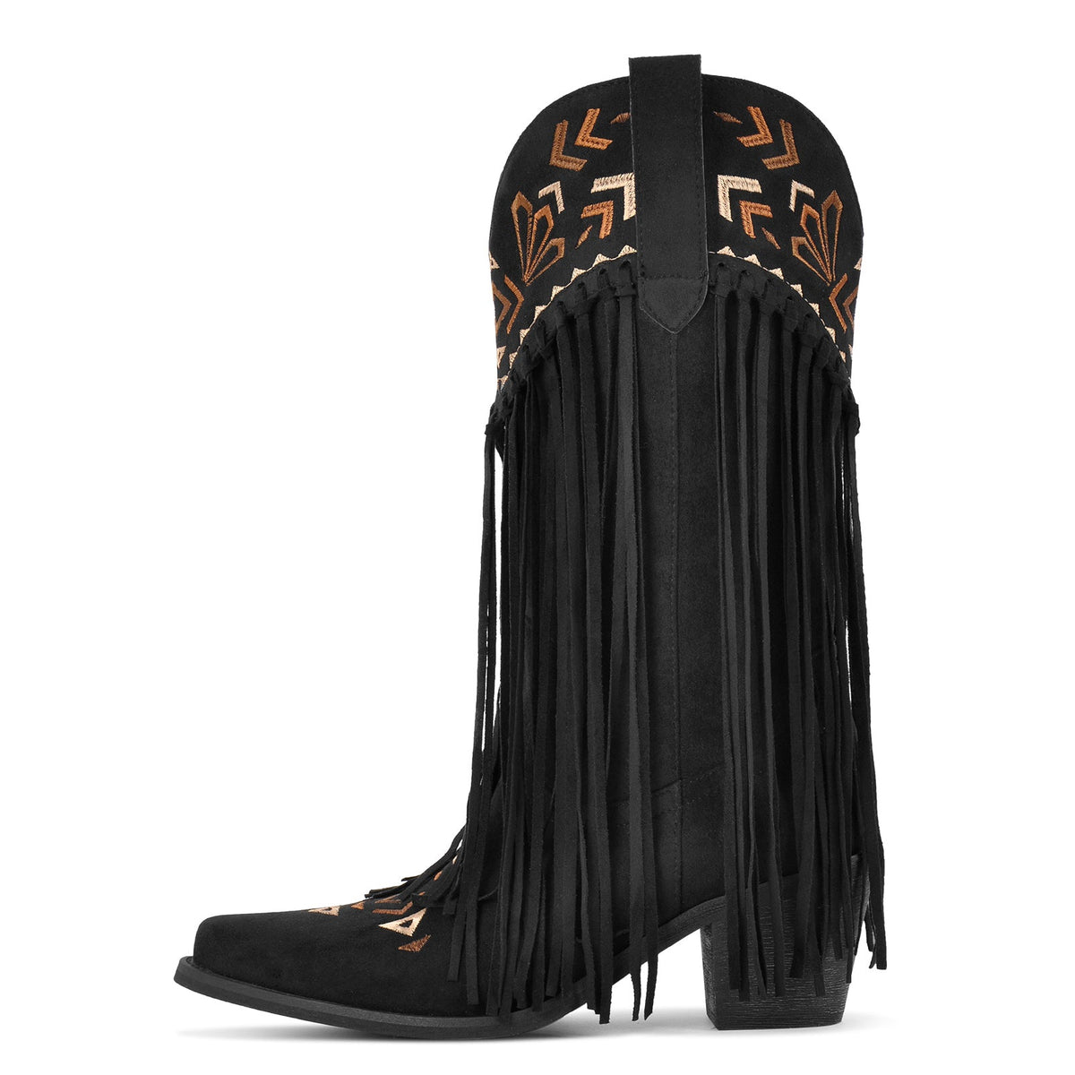 Suede Fringe Embroidery Mid-Calf Western Boots - Onlymaker Classic