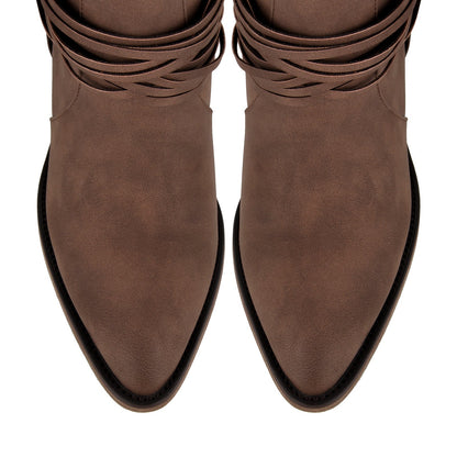 Ruched Buckle Strap Mid-Calf Western Boots - Onlymaker Exclusive