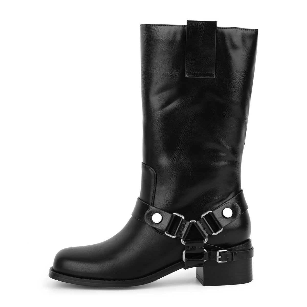Buckle Strap Chunky Heel Mid-Calf Boots - Onlymaker Premium