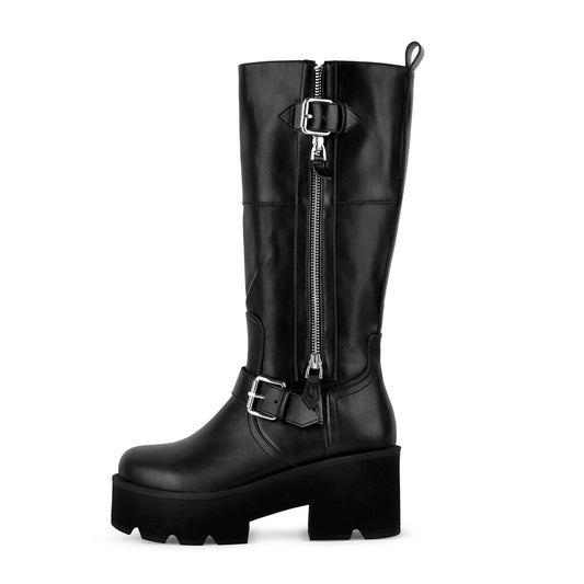 Platform Buckle Strap Zipper Mid-Calf Boots - Onlymaker Discount