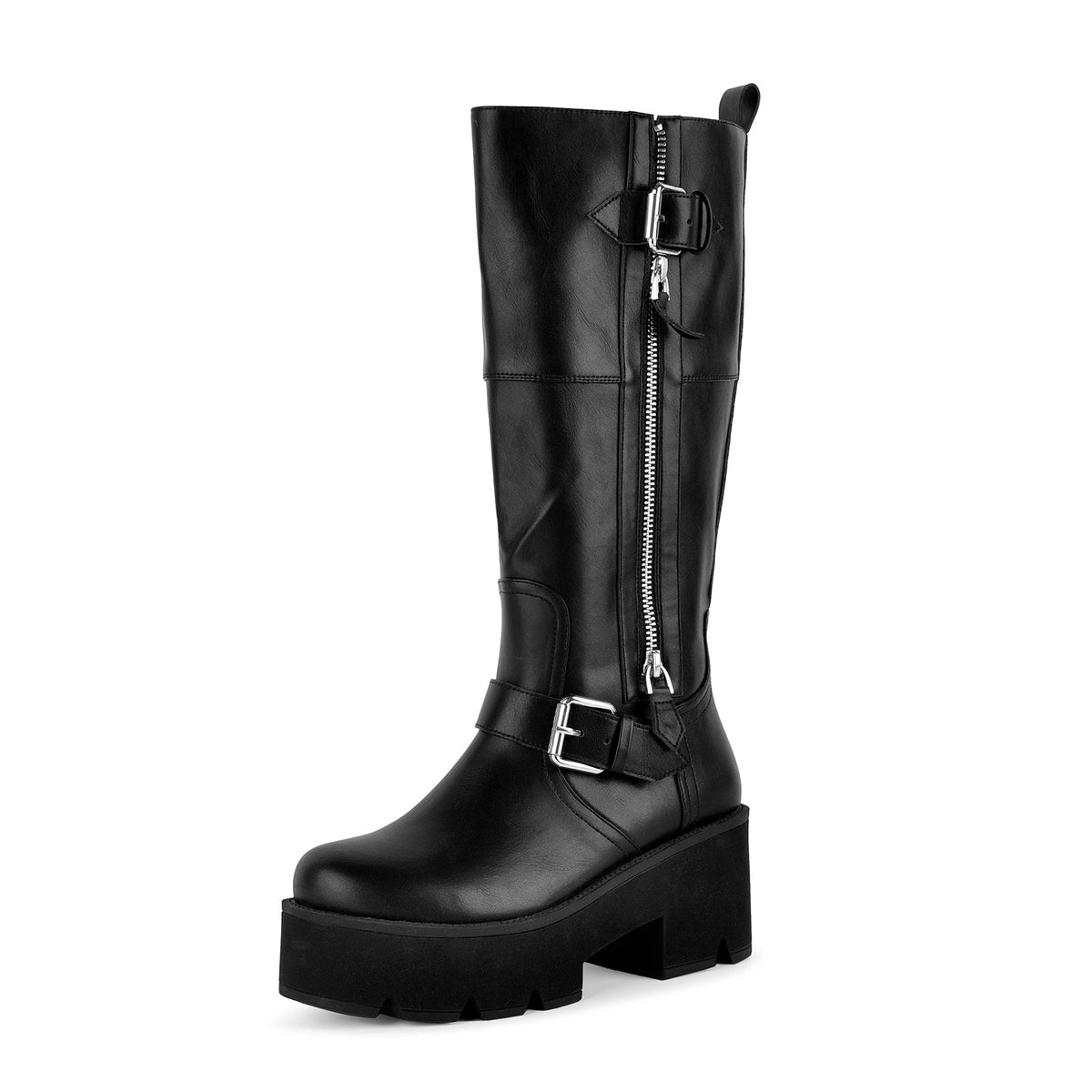 Platform Buckle Strap Zipper Mid-Calf Boots - Onlymaker Discount