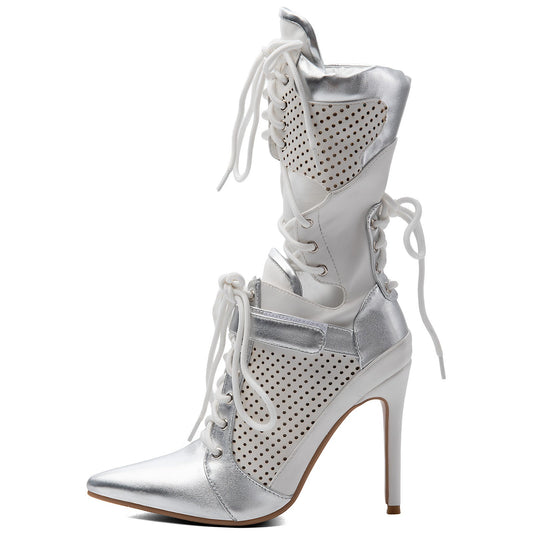 Pointed Toe Cutout Lace-up Sporty Ankle Boots - Onlymaker Featured