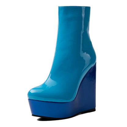 Platform Patent Leather Wedge Heel Ankle Boots - Onlymaker Best Seller