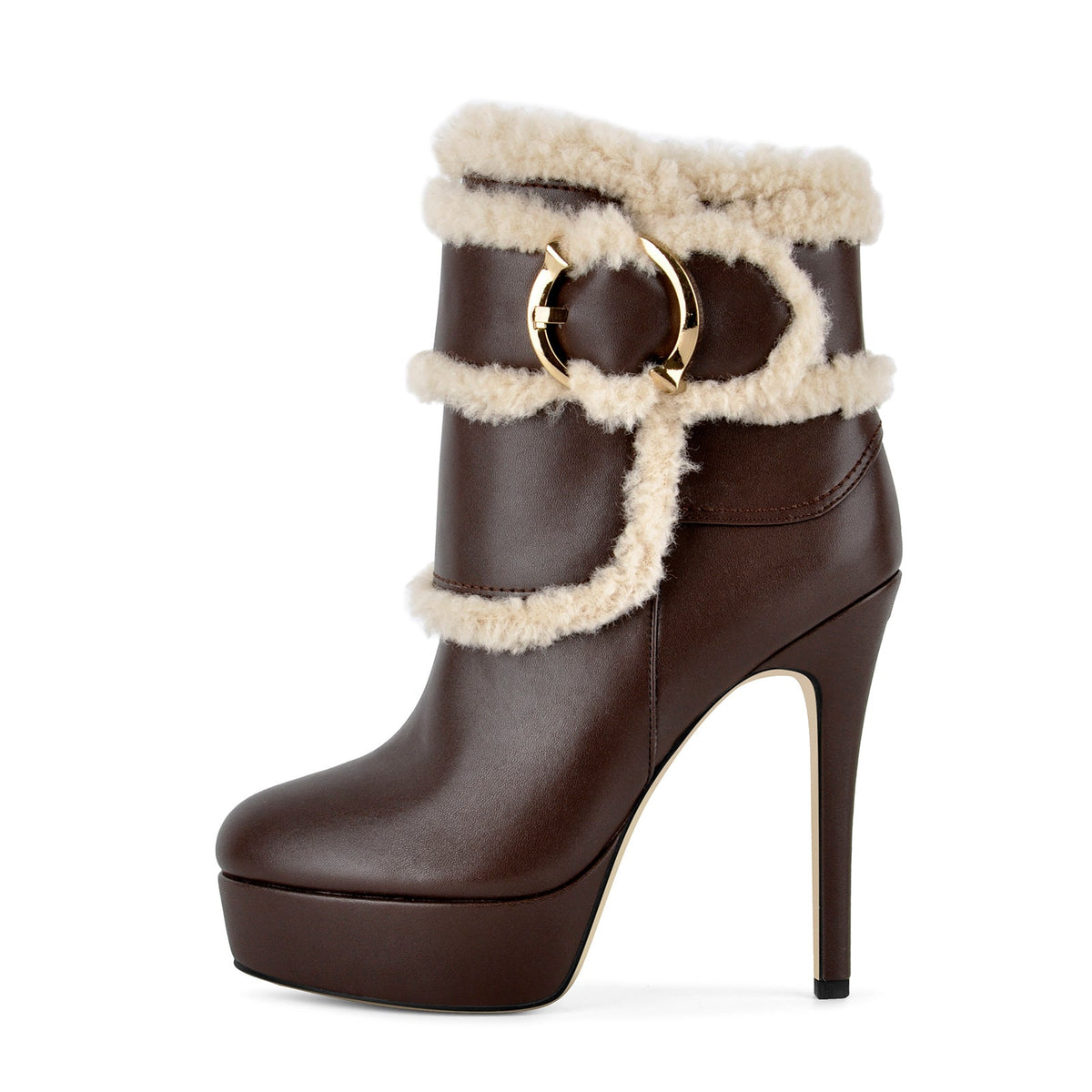 Platform Lambswool Buckle Side Zipper Ankle Boots - Onlymaker Sale