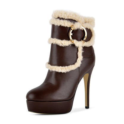 Platform Lambswool Buckle Side Zipper Ankle Boots - Onlymaker Sale