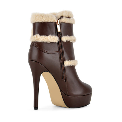 Platform Lambswool Buckle Side Zipper Ankle Boots - Onlymaker Sale