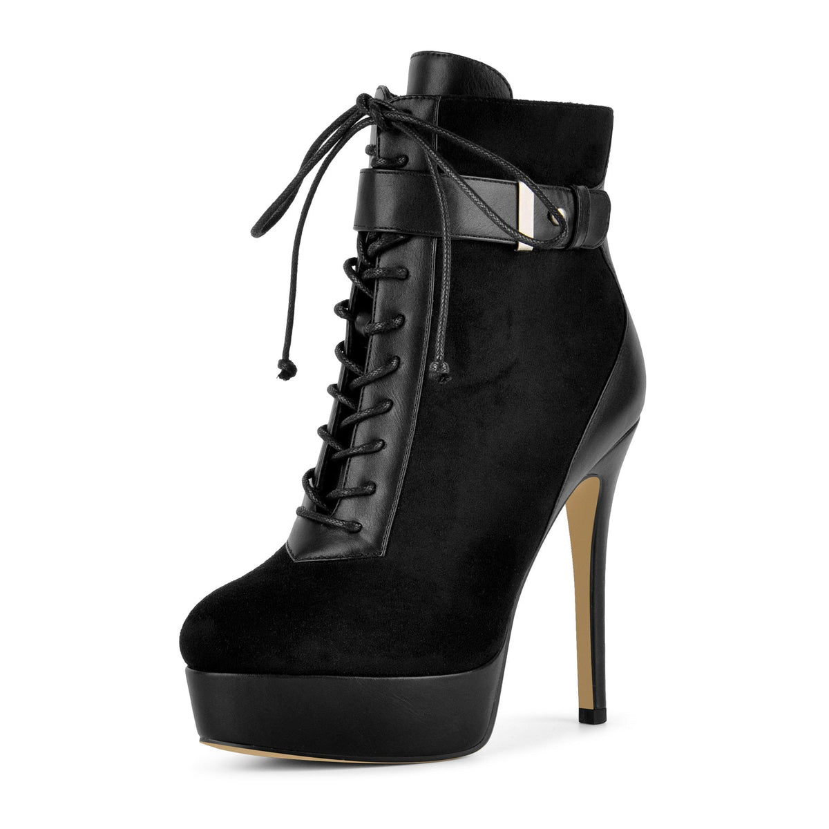 Suede Platform Lace-up Buckle Stiletto Ankle Boots - Onlymaker Latest