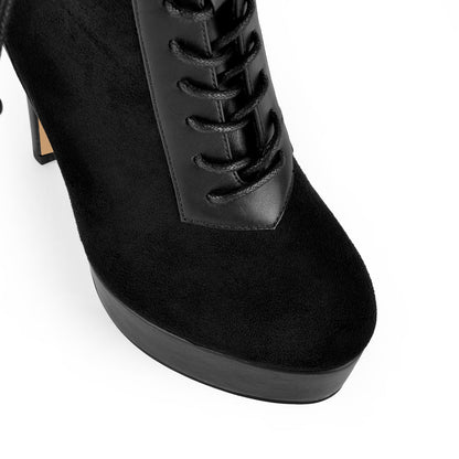 Suede Platform Lace-up Buckle Stiletto Ankle Boots - Onlymaker Latest