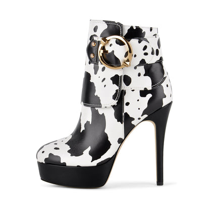 Platform Buckle Stiletto Zipper Ankle Boots - Onlymaker Discount