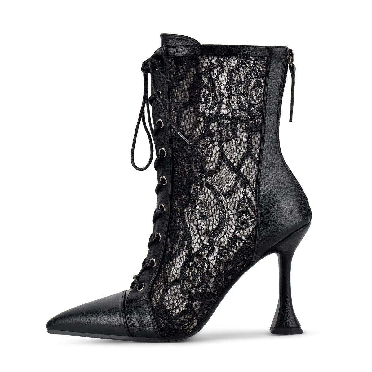 Pointed Toe Lace Mesh Lace-up Ankle Boots - Onlymaker Quality
