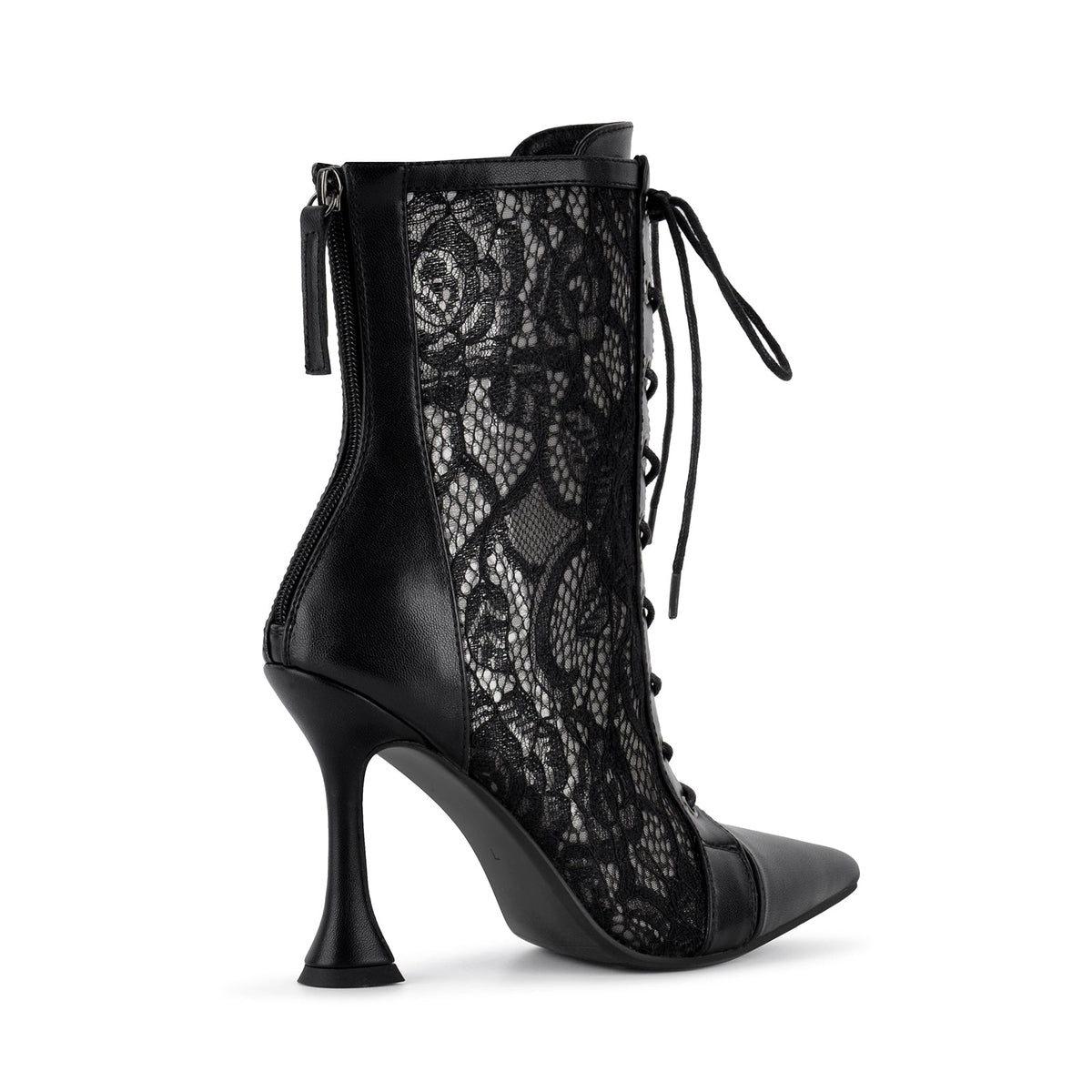 Pointed Toe Lace Mesh Lace-up Ankle Boots - Onlymaker Quality