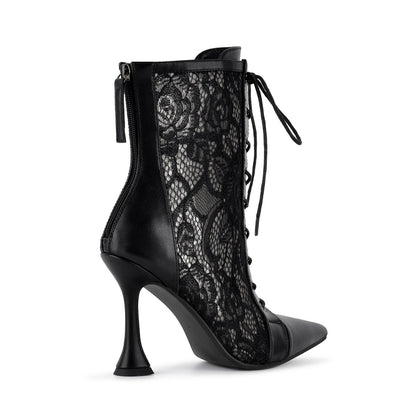 Pointed Toe Lace Mesh Lace-up Ankle Boots - Onlymaker Quality