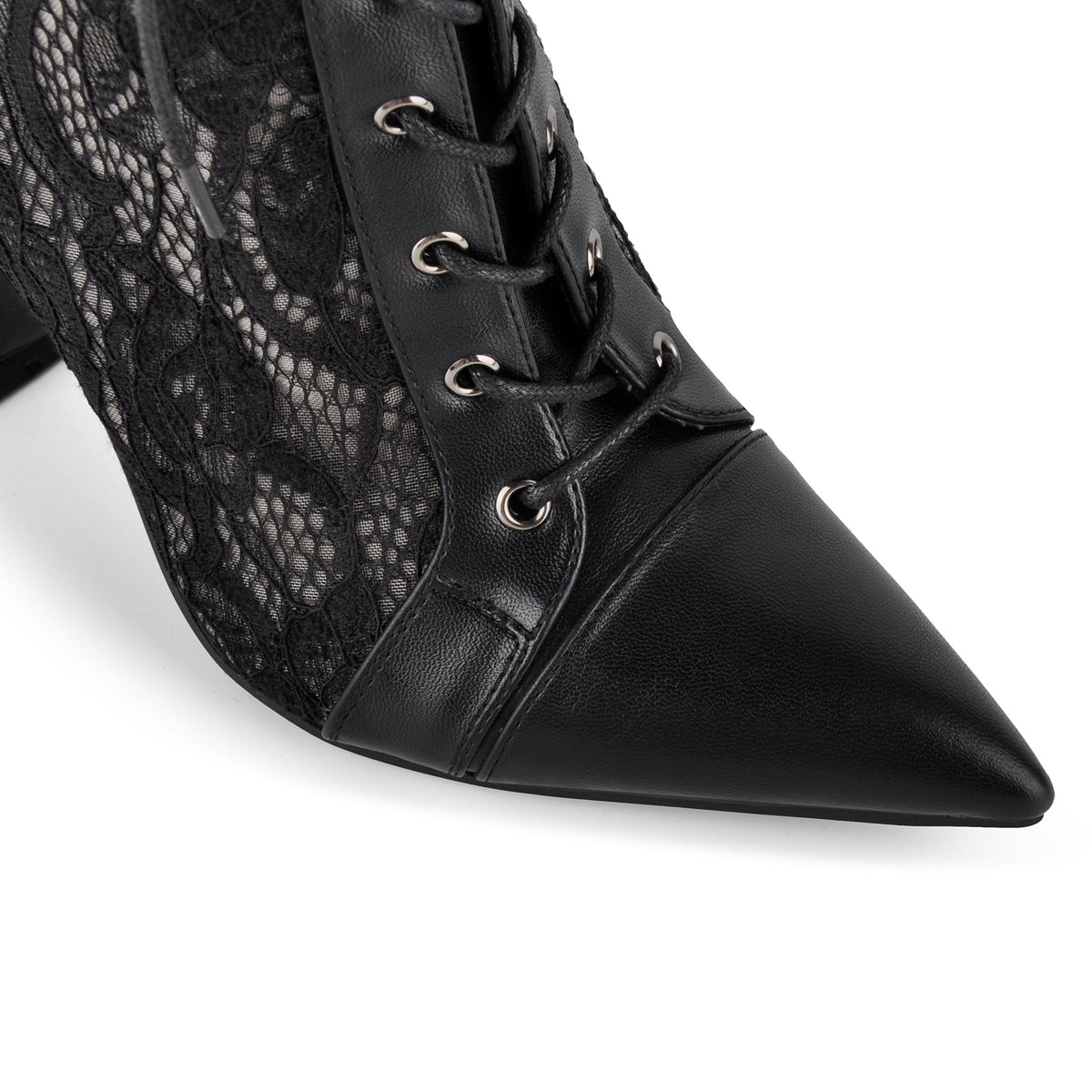 Pointed Toe Lace Mesh Lace-up Ankle Boots - Onlymaker Quality