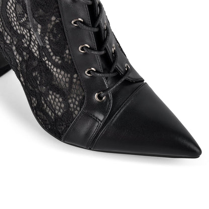 Pointed Toe Lace Mesh Lace-up Ankle Boots - Onlymaker Quality