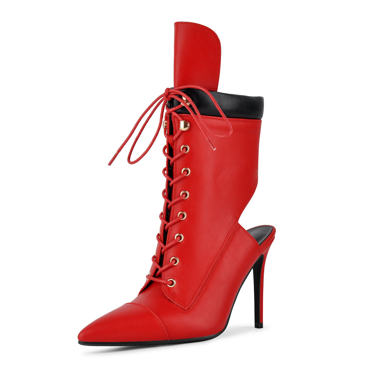 Pointed Toe Lace-up Cutout Ankle Boots - Onlymaker Great Value