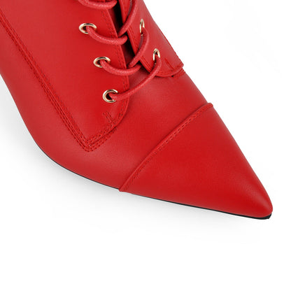 Pointed Toe Lace-up Cutout Ankle Boots - Onlymaker Great Value