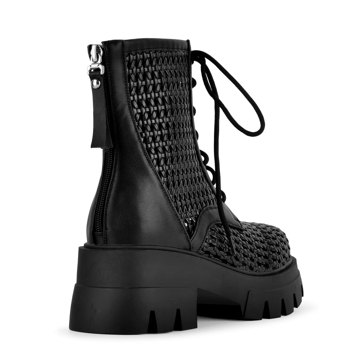 Platform Woven Cutout Lace-up Ankle Boots - Onlymaker Special Offer