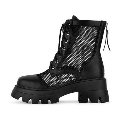 Round Toe Mesh Lace-up Platform Ankle Boots - Onlymaker Hot Sale