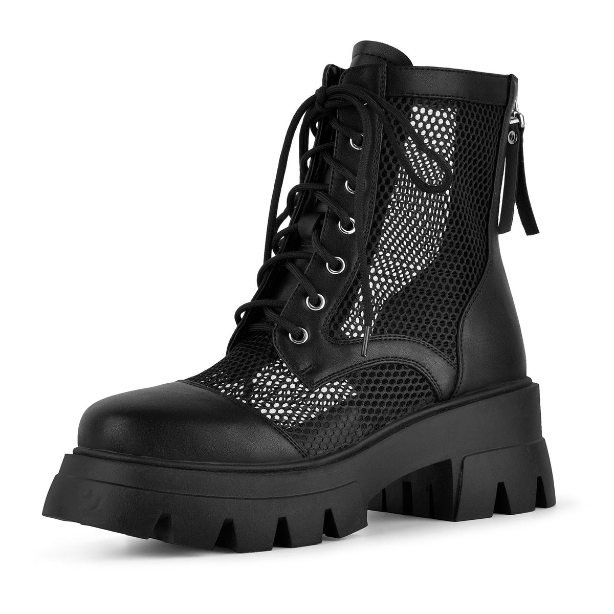 Round Toe Mesh Lace-up Platform Ankle Boots - Onlymaker Hot Sale