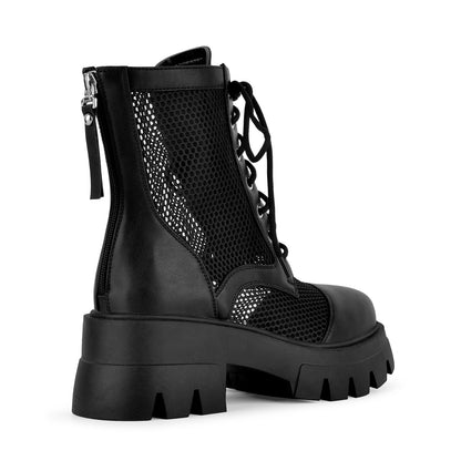 Round Toe Mesh Lace-up Platform Ankle Boots - Onlymaker Hot Sale