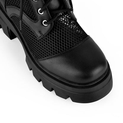 Round Toe Mesh Lace-up Platform Ankle Boots - Onlymaker Hot Sale
