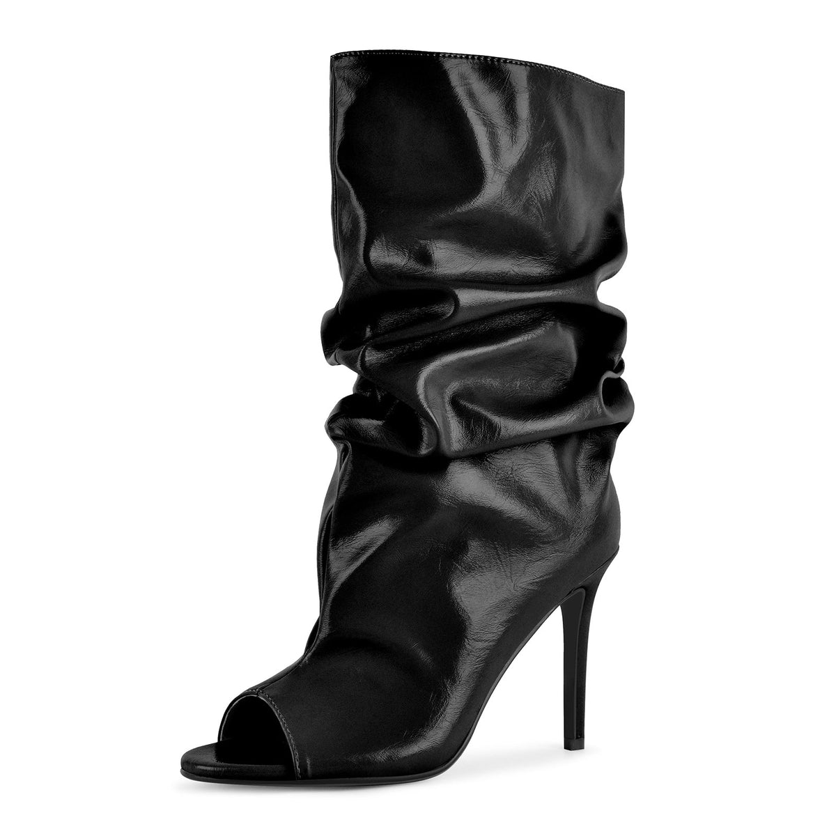 Open Toe Ruched Leather Stiletto Ankle Boots - Onlymaker Exclusive
