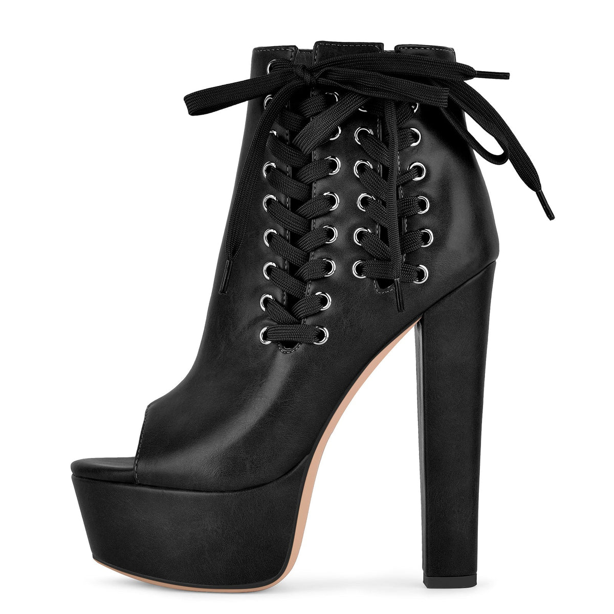 Open Toe Platform Lace-up Ankle Boots - Onlymaker Classic