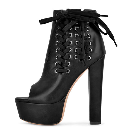 Open Toe Platform Lace-up Ankle Boots - Onlymaker Classic
