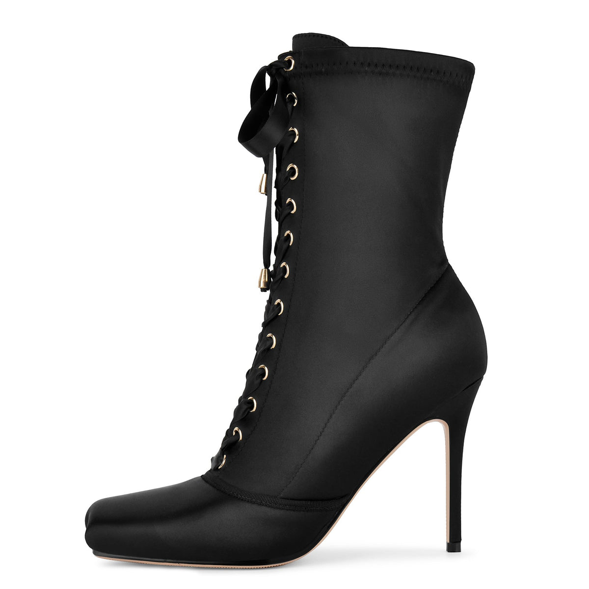 Square Toe Satin Lace-up Stiletto Ankle Boots - Onlymaker Trusted