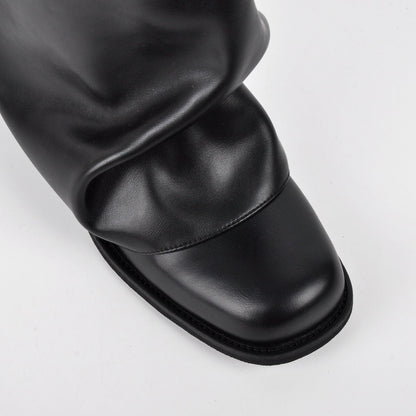 Square Toe Fold Over Chunky Heel Ankle Boots - Onlymaker Top Pick