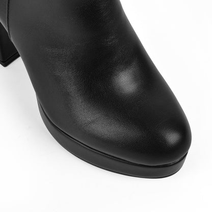 Round Toe Platform Chunky Heel Ankle Boots - Onlymaker Latest